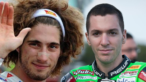 Marco Simoncelli (sx) e Andrea Antonelli: gli ultimi due motociclisti italiani a morire in gare iridate (elaborazione grafica Pensieri di Sport ©)
