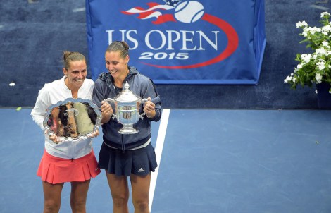 Roberta Vinci e Flavia Pennetta alla premiazione degli Us Open 2015