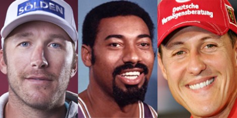 Da destra: Bode Miller, Wilt Chamberlain, Michael Schumacher (elaborazione grafica Pensieri di Sport ©)